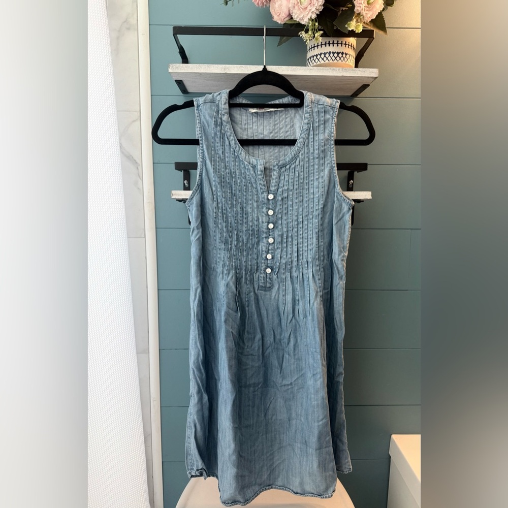 Vineyard Vines Pintuck Pleated Chambray Sleeveless Button-Front Shift Dress | XS